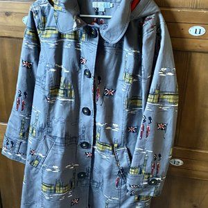 Boden Rainy Day Mac Coat Westminster London Print Hood Fleece Lined US 18